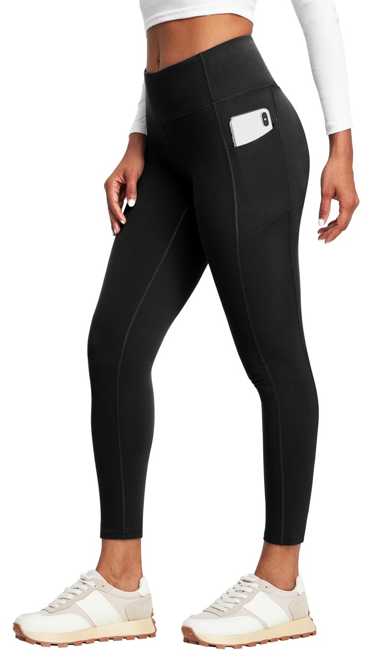 Heathyoga Leggings with Pockets for Women Tummy Control High Waisted Yoga Pants with Pockets for Women Workout Leggings Black - Image 1